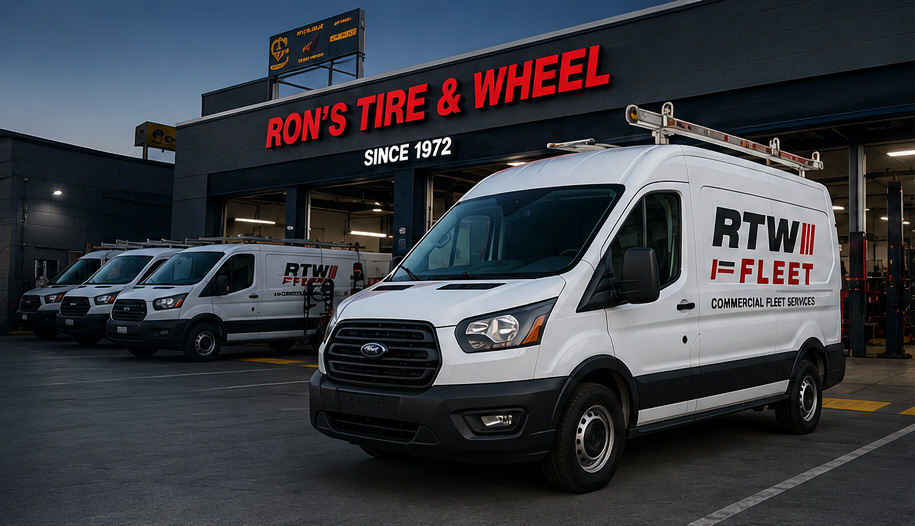 RTW Fleet commercial service vans at Ron's Tire & Wheel in North Hollywood